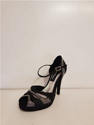 SCARPA CON PLATEAU FASCIA E STRASS AB E NERI TACCO 11.5 CM RASO NERO COD.LUCE4PN Tecnodanza