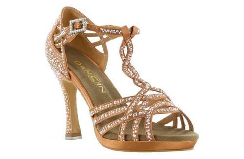 SCARPA DA BALLO PLATEAU 6 FASCE CON STRASS IN RASO CARNE TACCO 10  COD.Z46.100.570-38-BRONZO dancin (38 - bronzo) - Scarpe - dancin