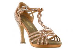 SCARPA DA BALLO PLATEAU 6 FASCE CON STRASS IN RASO CARNE TACCO 10  COD.Z46.100.570 dancin