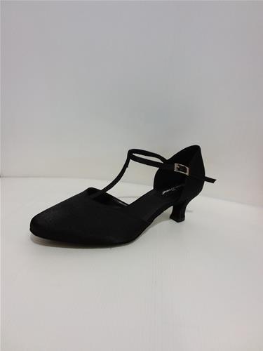 SCARPE DA BALLO RASO NERO CON CITURA A T TACCO 5 ROCCHETTO SUOLA CAMOSCIO COD.49T5 Tecnodanza