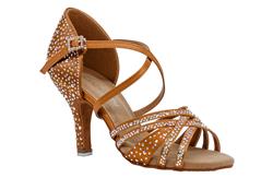 SANDALO 5 FASCE CON STRASS, RASO FLESH TACCO 8.5 COD.8585.085.570 dancin
