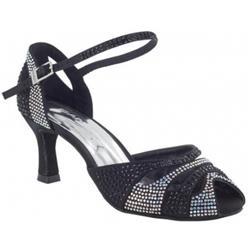 SANDALO SEMICHIUSO IN RASO NERO CON STRASS TACCO 5.5 COD.9797.055.510 dancin